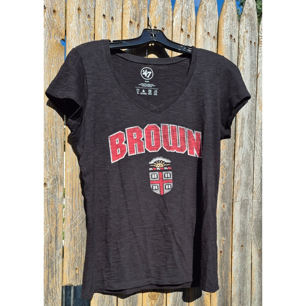 47 Brand Brown University Bears V-Neck T-Shirt Womens Medium Charcoal Gray Slub
